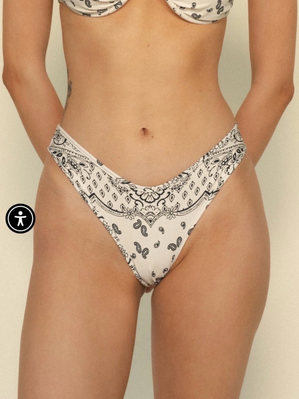 Montce Black and White Swim Lulu Bikini Bottom in Ivy Bandana NWT